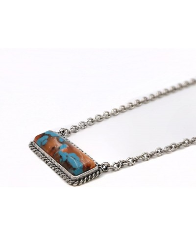 Turquoise Stone Bar Shape Pendant Chain Necklace 18 Inch Turquoise and Brown $9.87 Necklaces