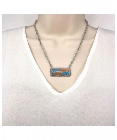 Turquoise Stone Bar Shape Pendant Chain Necklace 18 Inch Turquoise and Brown $9.87 Necklaces