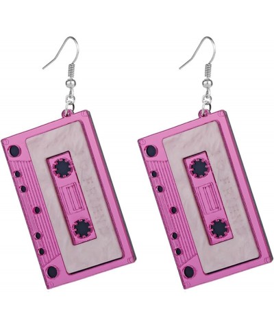 Cassette Tape Earrings for Women Girls Retro Funny Acrylic 80s 90s Geometric Stereo Music Player Tool Tape Dangle Drop Earrin...