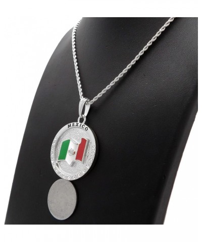 Hip Hop Fashion Mexico Flag Round Pendant Box, Cuban, Rope Chain Necklace Silver / Rope Chain 24.0 Inches $9.20 Necklaces