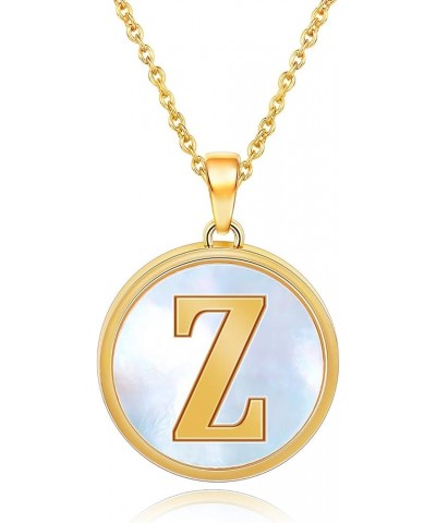 18K Gold Plated Initial Necklace Mother of Pearl Alphabet Pendant Necklace for Women Men 18" Chian Z-Letter $10.63 Necklaces