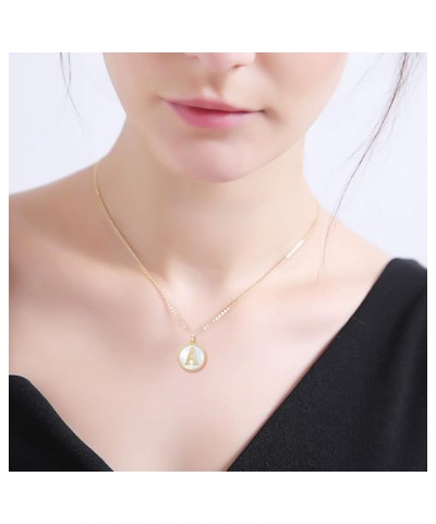 18K Gold Plated Initial Necklace Mother of Pearl Alphabet Pendant Necklace for Women Men 18" Chian Z-Letter $10.63 Necklaces