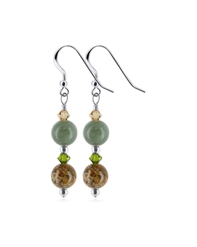 Green Jasper with Brown Austrian Crystals 925 Sterling Silver Handmade Drop Earrings for Women $13.49 Earrings