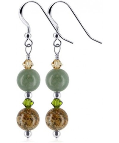 Green Jasper with Brown Austrian Crystals 925 Sterling Silver Handmade Drop Earrings for Women $13.49 Earrings