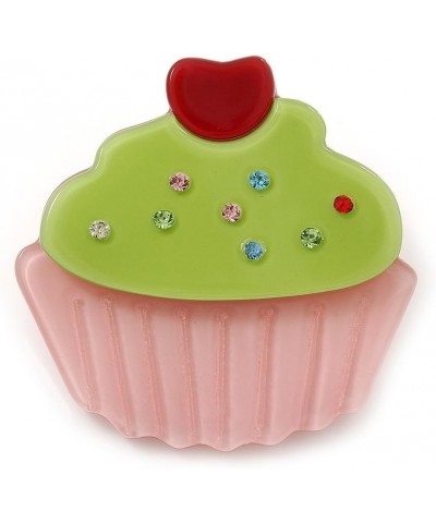 Baby Pink/Lime Green Austrian Crystal Acrylic 'Cupcake' Pin Brooch - 40mm Across $10.60 Brooches & Pins