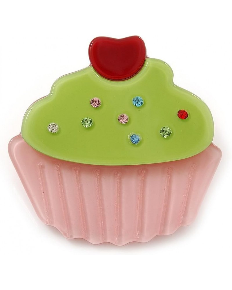 Baby Pink/Lime Green Austrian Crystal Acrylic 'Cupcake' Pin Brooch - 40mm Across $10.60 Brooches & Pins