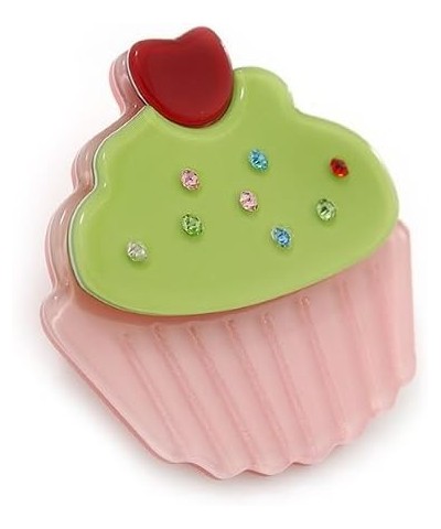 Baby Pink/Lime Green Austrian Crystal Acrylic 'Cupcake' Pin Brooch - 40mm Across $10.60 Brooches & Pins