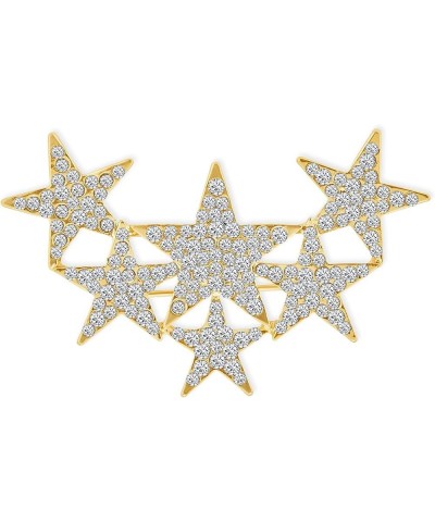 Large Big Statement Fashion Celestial Patriotic USA American Rock Star Sparkly Six Crystal Stars Scarf Brooch Pin For Women T...