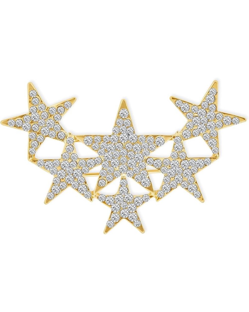 Large Big Statement Fashion Celestial Patriotic USA American Rock Star Sparkly Six Crystal Stars Scarf Brooch Pin For Women T...