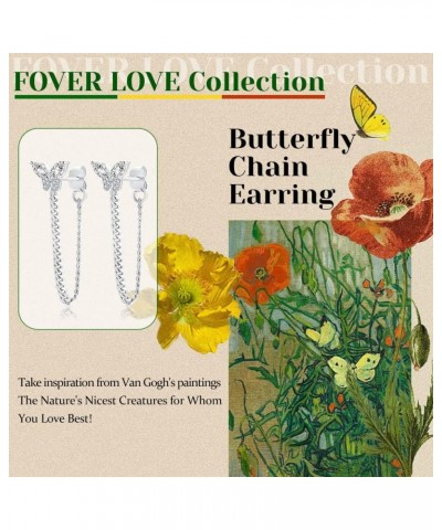 Butterfly Dangle Earrings 14K Gold Plated 925 Sterling Silver Dainty Chain Earring for Women Girls CZ Butterfly_White Gold $1...