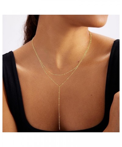 Lariat Gold Necklace for Women, Dainty Long Necklace 14k Gold Plated/Silver Y-Shaped Pendant Necklace Trendy Layered Cz Beade...