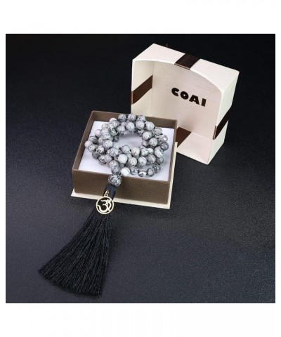 OM Charm Hand Knotted Tassel 108 Mala Beads Necklace 6mm Map Jasper $17.82 Necklaces