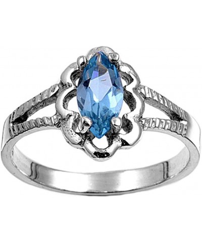 CHOOSE YOUR COLOR Sterling Silver Marquise Wide Ring Blue (Simulated Aquamarine) - Size 1 $12.83 Rings