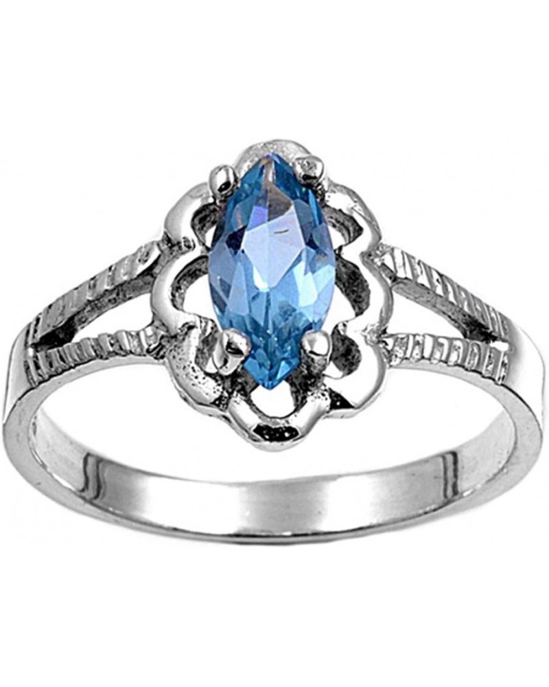 CHOOSE YOUR COLOR Sterling Silver Marquise Wide Ring Blue (Simulated Aquamarine) - Size 1 $12.83 Rings