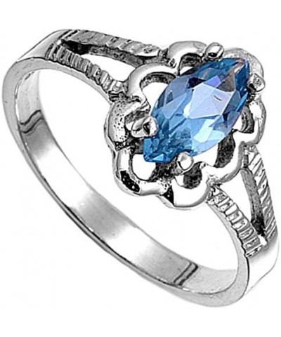 CHOOSE YOUR COLOR Sterling Silver Marquise Wide Ring Blue (Simulated Aquamarine) - Size 1 $12.83 Rings