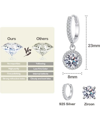 925 Sterling Silver Stud Earrings for Women 18K White Gold Plated Trendy Cubic Zirconia Bling Hip Hop Earring Pendants Birthd...