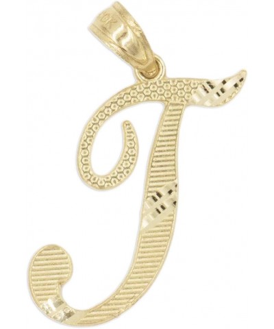 14k Solid Real Gold Cursive Initial Pendant, English Alpahbet A-Z Letter Charm with Diamond Cut (T) $34.30 Pendants