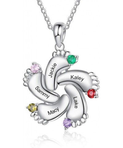 ROSI Personalized Mother Name Necklace with 1-6 Birthstones Custom Baby Feet Pendant Necklace Engraved Name Charm Necklace Pe...