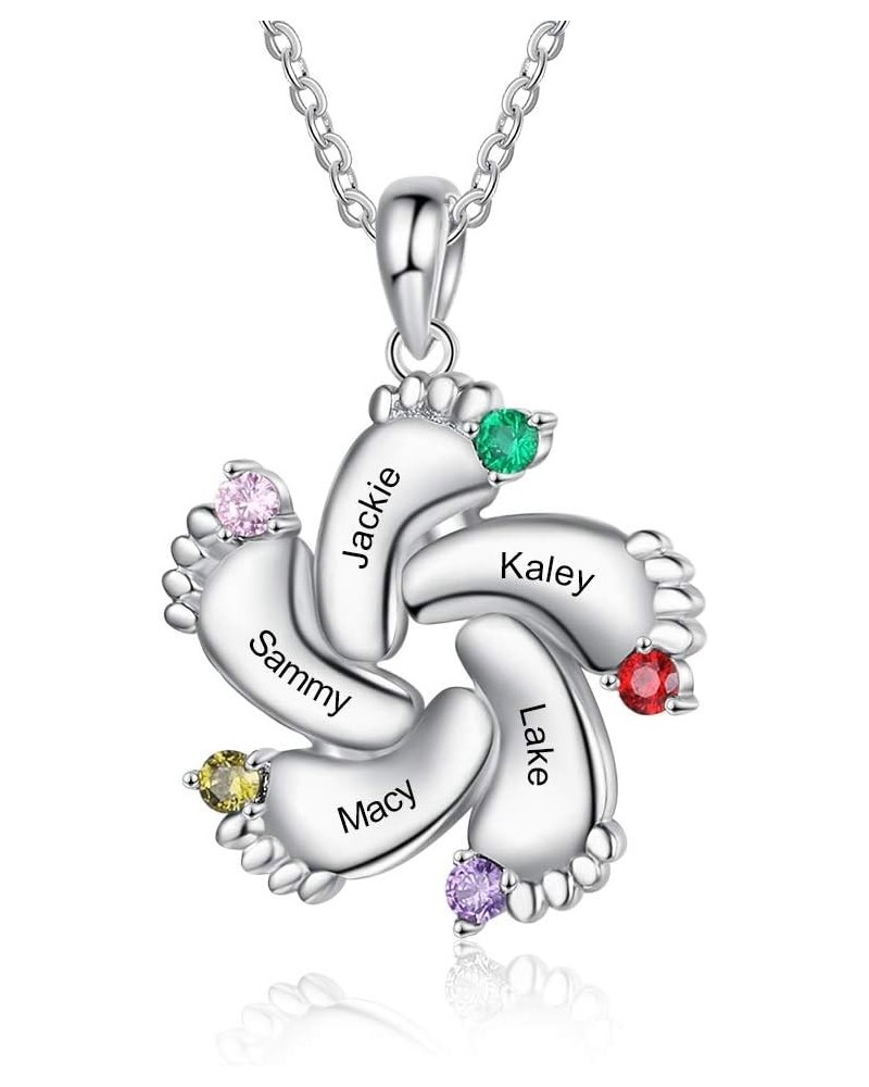 ROSI Personalized Mother Name Necklace with 1-6 Birthstones Custom Baby Feet Pendant Necklace Engraved Name Charm Necklace Pe...