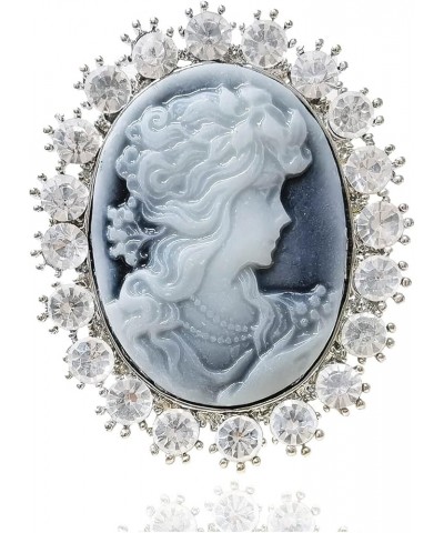 Cameo Brooch, Silver Tone Big Rhinestone Brooch Paved Beauty Lady Portrait for Women, Vintage Elegant Victorian Brooch for Bo...