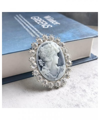 Cameo Brooch, Silver Tone Big Rhinestone Brooch Paved Beauty Lady Portrait for Women, Vintage Elegant Victorian Brooch for Bo...