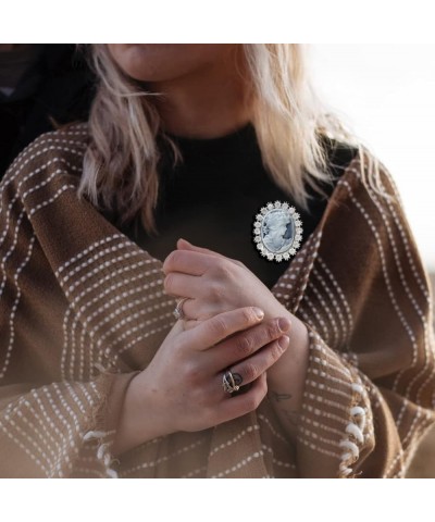 Cameo Brooch, Silver Tone Big Rhinestone Brooch Paved Beauty Lady Portrait for Women, Vintage Elegant Victorian Brooch for Bo...