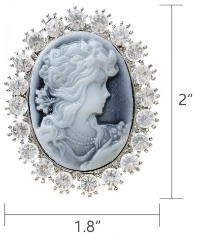 Cameo Brooch, Silver Tone Big Rhinestone Brooch Paved Beauty Lady Portrait for Women, Vintage Elegant Victorian Brooch for Bo...