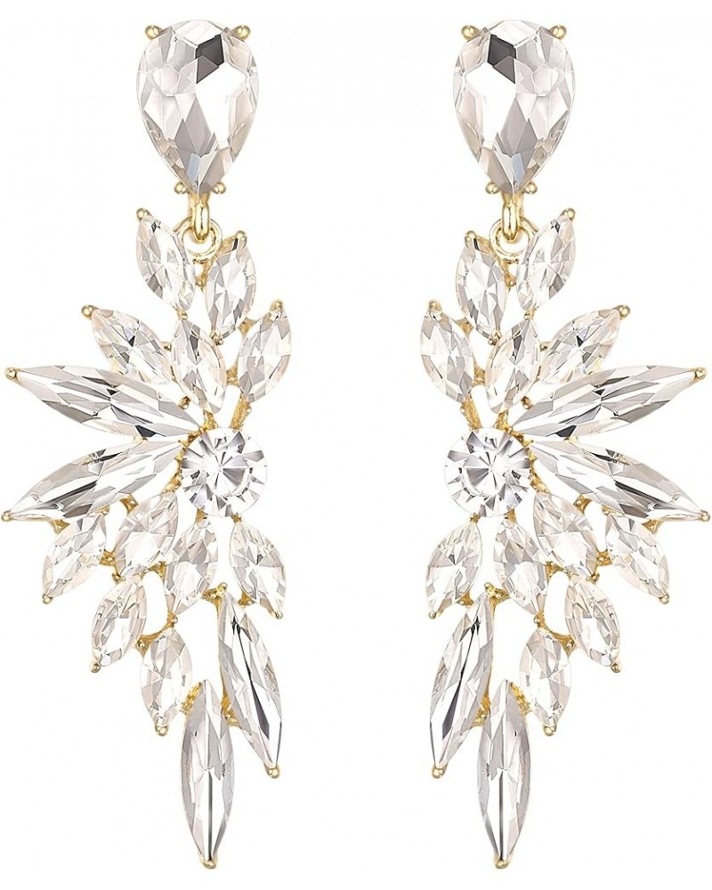 Women's Wedding Bridal Crystal Teardrop Multi Marquise Cluster Bling Dangle Earrings 12-Clear Gold-Tone $9.46 Earrings