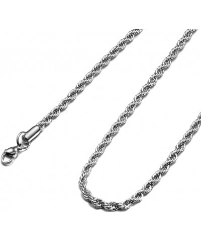 Twist Chain Necklace - Stainless Steel Rope Jewelry for Men & Women 24 Inches 4mm Wide $9.71 Necklaces