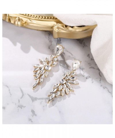 Women's Wedding Bridal Crystal Teardrop Multi Marquise Cluster Bling Dangle Earrings 12-Clear Gold-Tone $9.46 Earrings