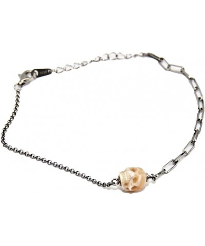 Gothic Skull/Lucky-Dice Pearl silver bracelets for women & men - Adjustable Length 925 Sterling Silver Chain with Intricately...