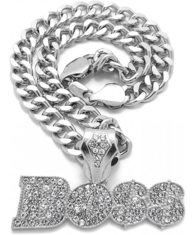 Urban BOSS Script Crystals Encrusted Pendant Silver-Tone Cuban Linked Chain Necklace 18.0 Inches $15.39 Necklaces