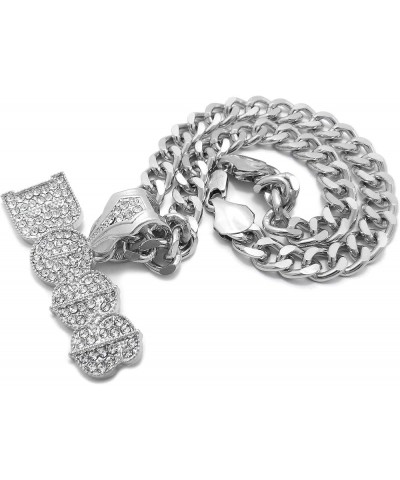 Urban BOSS Script Crystals Encrusted Pendant Silver-Tone Cuban Linked Chain Necklace 18.0 Inches $15.39 Necklaces