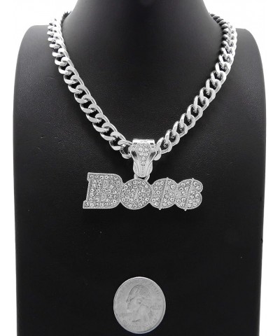 Urban BOSS Script Crystals Encrusted Pendant Silver-Tone Cuban Linked Chain Necklace 18.0 Inches $15.39 Necklaces