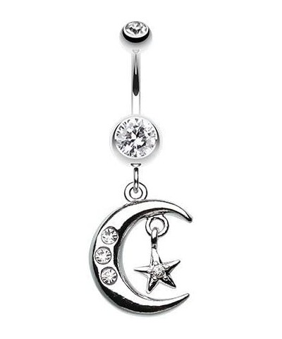 Glistening Moon and Star 316L Surgical Steel Belly Button Ring Clear $9.87 Body Jewelry