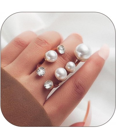 Pearl Ring for Women Statement Stacking Joint Finger Rings Open Adjustable Pearl Ring Boho Geometric Knuckle Ring for Fashion...