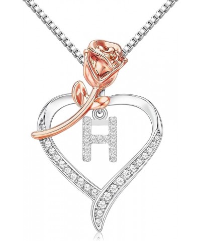 Mother's Day Gifts for Her Rose Gold Heart Necklaces CZ Initial Letter Pendant Jewelry, Anniversary Mothers Day Birthday Chri...