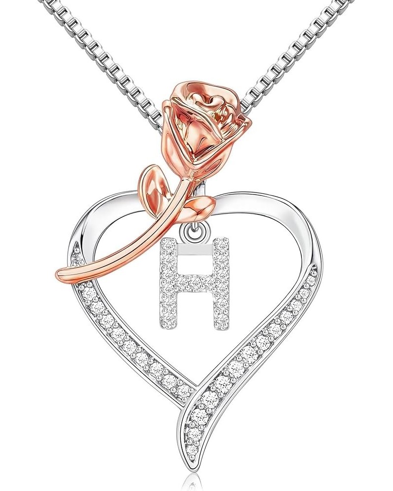 Mother's Day Gifts for Her Rose Gold Heart Necklaces CZ Initial Letter Pendant Jewelry, Anniversary Mothers Day Birthday Chri...