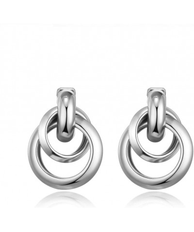 Silver Large Knot Clip On Earrings Statement Drop Clip Earrings for Women Girls No Pierced $5.53 Earrings