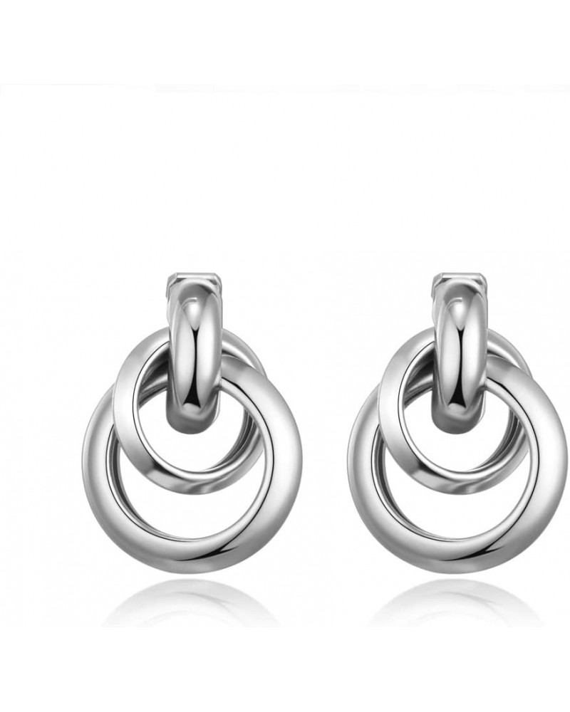 Silver Large Knot Clip On Earrings Statement Drop Clip Earrings for Women Girls No Pierced $5.53 Earrings