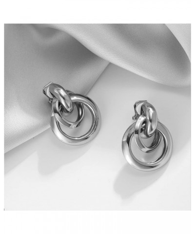 Silver Large Knot Clip On Earrings Statement Drop Clip Earrings for Women Girls No Pierced $5.53 Earrings