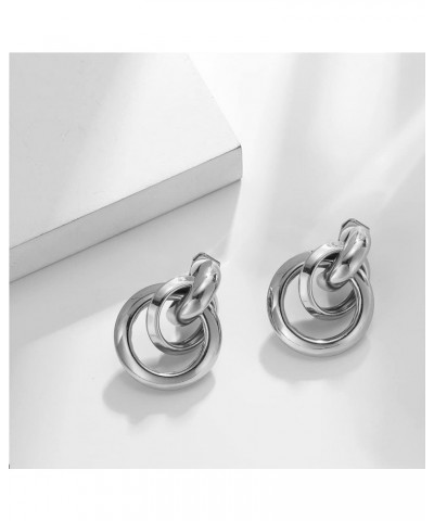 Silver Large Knot Clip On Earrings Statement Drop Clip Earrings for Women Girls No Pierced $5.53 Earrings