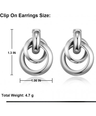 Silver Large Knot Clip On Earrings Statement Drop Clip Earrings for Women Girls No Pierced $5.53 Earrings