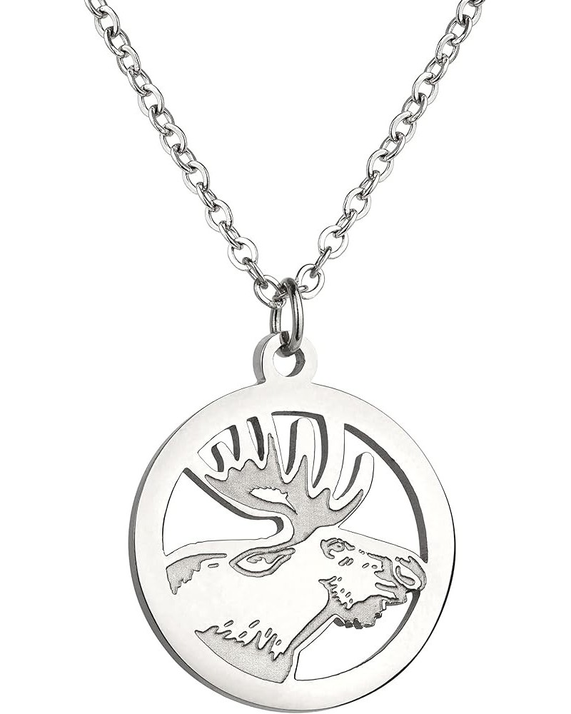 Animal Necklace for Women Silver Gold Plated Wildlife Nature Animal Pendant Circle Necklace Bear Moose Deer Elk Necklace Natu...