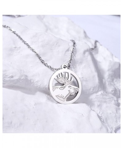 Animal Necklace for Women Silver Gold Plated Wildlife Nature Animal Pendant Circle Necklace Bear Moose Deer Elk Necklace Natu...