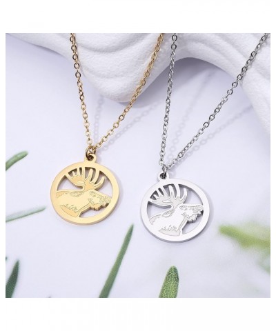 Animal Necklace for Women Silver Gold Plated Wildlife Nature Animal Pendant Circle Necklace Bear Moose Deer Elk Necklace Natu...