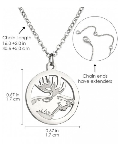 Animal Necklace for Women Silver Gold Plated Wildlife Nature Animal Pendant Circle Necklace Bear Moose Deer Elk Necklace Natu...