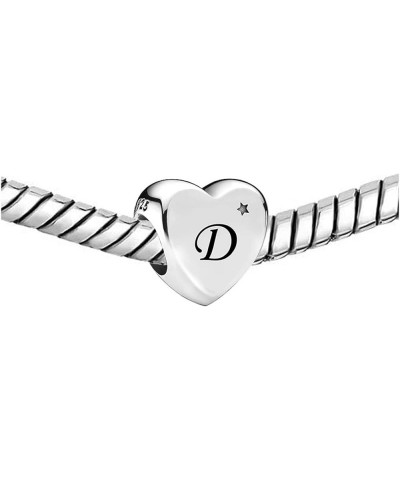 Initial A to Z Letter Heart Charm fits Pandora Moments Bracelets Alphabet Star S925 Sterling Silver Beads Family Birthday Ini...