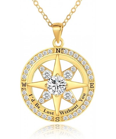 Mothers Day Gifts Compass Necklace: S925 Sterling Silver Engraved "I'd Be Lost Without You” Gold Disc Pendant Necklaces Weddi...