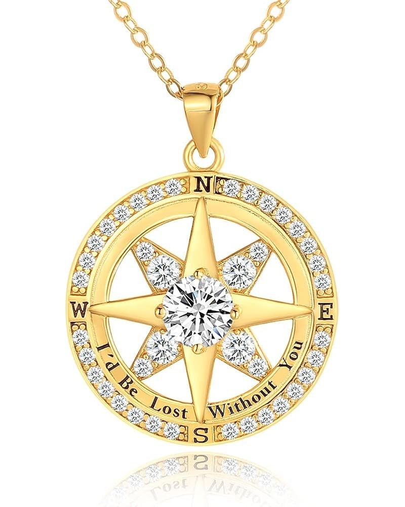 Mothers Day Gifts Compass Necklace: S925 Sterling Silver Engraved "I'd Be Lost Without You” Gold Disc Pendant Necklaces Weddi...